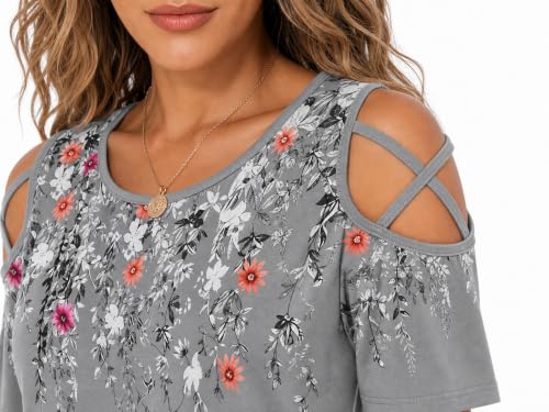 Image of Jar of Love Women's Summer Tops Short Sleeve Cold Shoulder Tops T-Shirts for Women Spring Summer Tops Loose Fit Tunic 2026
