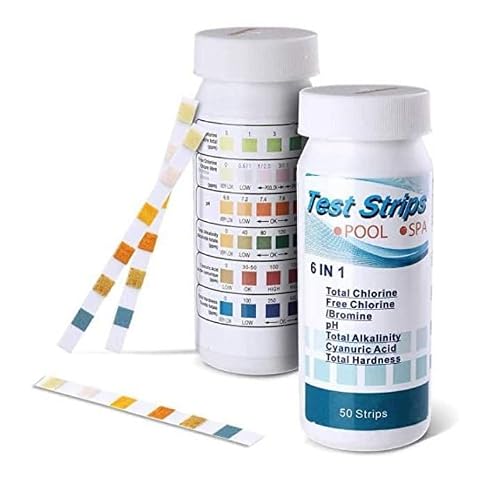 Image of Sehfupoye Pool Test Strips, 6 IN 1 Pool Spa Hot Tub Water Test Strips for PH, Total Chlorine, Free Chlorine/Bromine, Total Alkalinity, Cyanuric Acid, Total Hardness Test Strips (50pcs)