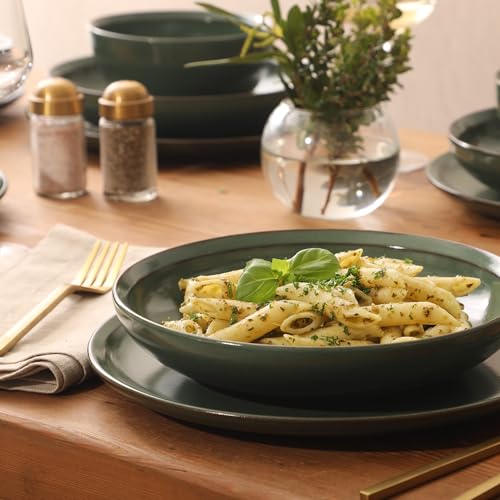 Image of Gibson Elite Beckett Stoneware Matte Reactive Glaze 16 Piece (Service for 4) Plates and Bowls Dinnerware Set - Green