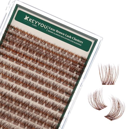 Image of KEYYOU Brown Lash Clusters 3D Wispy D Curl Individual Lashes 8-18mm MIX