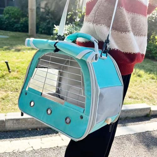 Image of Bird Travel Carrier Cage, with Stainless Steel Metal Window and Wood Perch, Portable Bag for Cockatiel Parakeet Conure Green Cheek Budgie (Green, Steel Window)