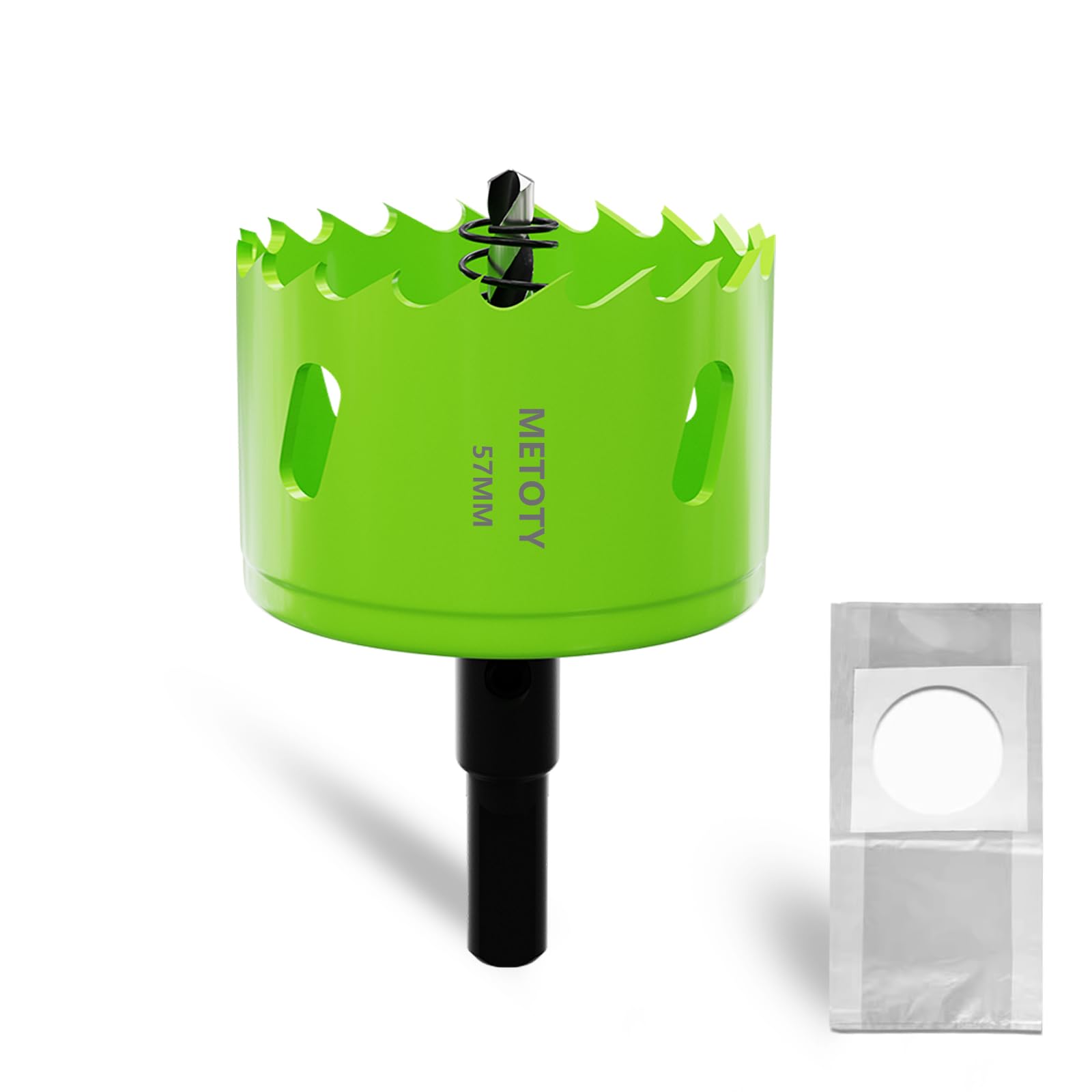 METOTY 57mm Bi-Metall-Lochsäge,Universal HSS M42 Lochsägen,mit Dreiecksschaft Adapter und Zentrierbohrer, Ein kostenloser Staubbeutelfür Aluminium, Metalle, Kunststoffe, Acrylglas, Holz, Gipskarton