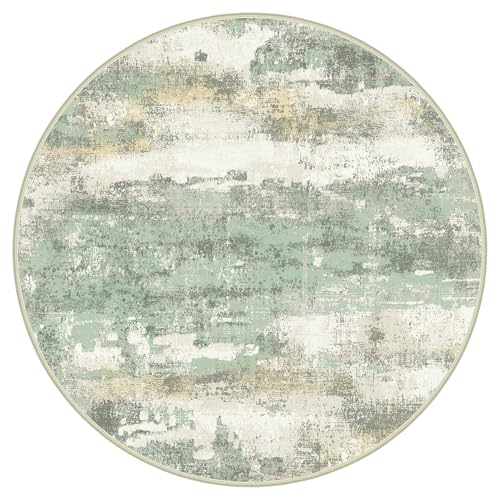 Image of BEIMO Round Rugs 5FT for Living Room Bedroom, Modern Abstract Machine Washable Circle Rug, Soft Low Pile Floor Cover with Non Slip Backing for Dining Room, Light Green