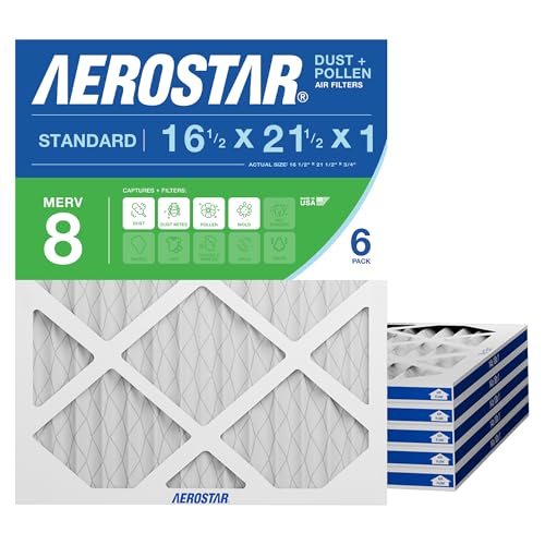 Image of Aerostar 16 1 /2x21 1 /2x1 MERV 8 Pleated Air Filter, Made in the USA, 6-Pack