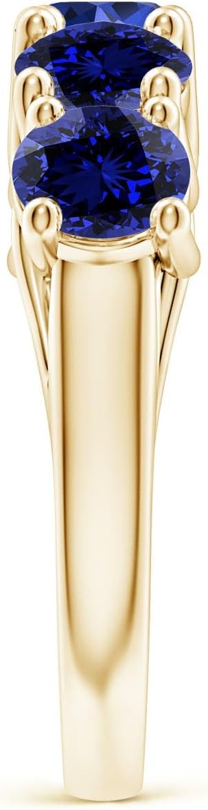 Angara Lab Grown Blue Sapphire Wedding Band for Women | Lab Half Eternity Five Stone Blue Sapphire Wedding Band in 14K Solid Gold/Silver/Platinum | September Birthday, Gemstone Jewellery Gift