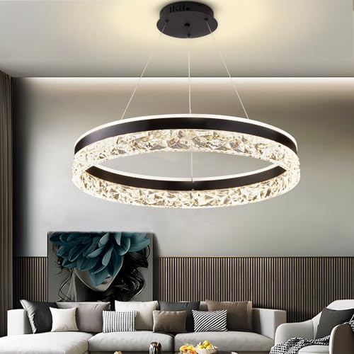 Modern LED Chandelier Pendant Lighting for Kitchen Island, 3000K/4500K/6000K Selectable Ceiling Light Fixture, LED Pendant Light Chandelier Hanging Light Fixtures for Dining Room Living Room (Black)
