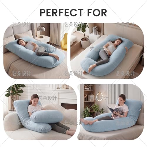 Image of Jcickt Pregnancy Pillow for Sleeping,59 inch Maternity Pillow with Removable Washable Cover,J-Shaped Cooling Full Body Pregnant Pillow -Support for Backs,Legs, Belly, HIPS, Improve Sleep-Sky Blue