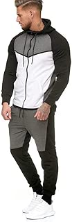Men's Jogging Full Tracksuit Hoodies Gym Contrast Fleece Joggers Set Tracksuit Top & Bottoms Set - coolthings.us