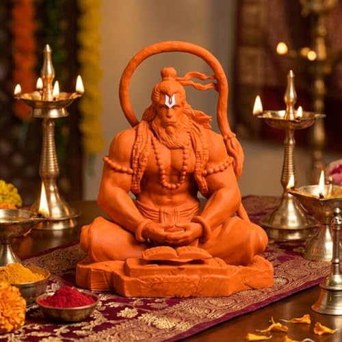 Image of Hanuman Murti - 3.5 Inch Orange Polyresin Idol for Car Dashboard, Home & Office Decor - Spiritual Statue for Living Room, Birthday, Diwali, Housewarming Gift
