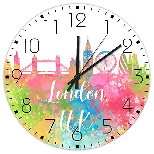 Wood Wall Clock UK London Map 12" Battery Operated