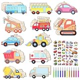 36Pcs Unfinished Wooden Craft,Mini Construction Vehicles Wood Cutouts Arts and Crafts DIY Transportation Painting Car for Kids Boys Girls Car Themed Birthday Party Favor Supplies Home Activities