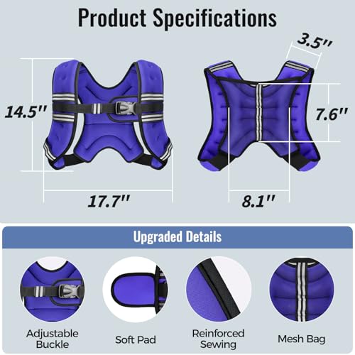 Image of Zeerun Weighted Vest, 6lb /8lb /10lb /12lb /15lb /18lb /20lb /24lb /30lb for Men Women, Reflective Stripe Adjustable Buckle, Comfortable Durable Rucking Vest for Walking Running Strength Training