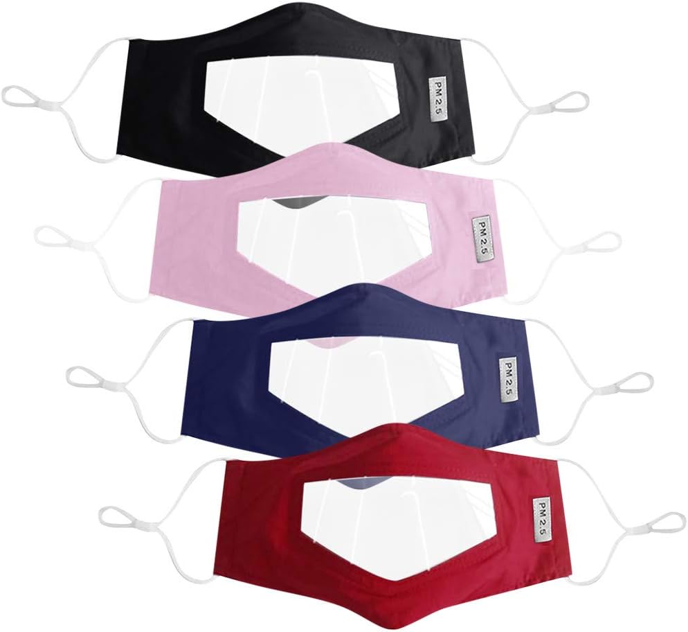 Andees 4PC Reusable Face Ma Dust Mouth Ma with Clear Window Visible Expression for The Deaf and Hard of Hearing, Washable Anti Dust Face Bandanas Protective M for Adults Men Women
