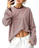Long Sleeve Shirts for Women Tops Striped Oversized T Shirts Fall Clothes