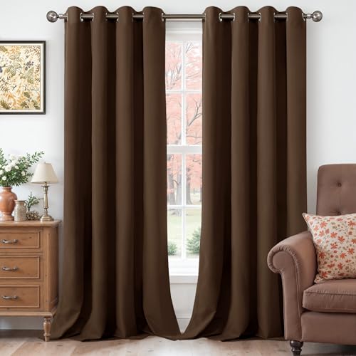YoungsTex Brown Velvet Curtains 84 Inch Length Living Room Blackout Drapes