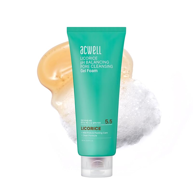 Gel de limpeza facial ACWELL Licorice com espuma e equilíbrio de pH, 160 mL