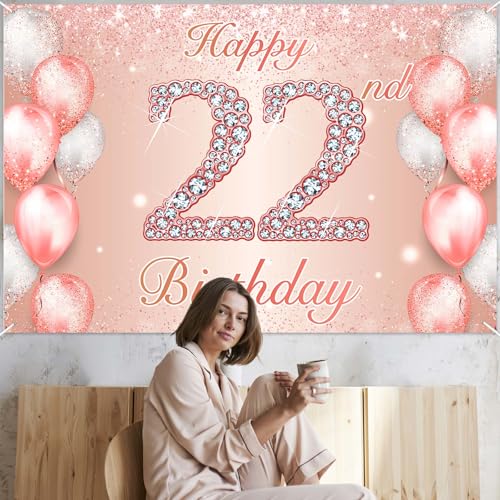 Image of Happy 21st Birthday Rose Gold Banner Cheers to 21 Years Old Backdrop Confetti Balloons Theme Decor for Women 21 Years Old Pink Birthday Party Decorations Bday Supplies Background Favors Gift Glitter