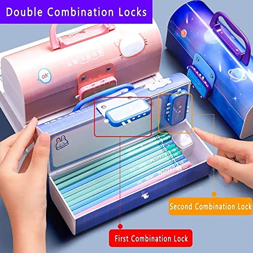 Image of Double Password Lock Cartoon Pencil Case | Multifunctional Stationery Organizer Box | Suitcase Shape Pencil Case for Boys and Girls for Birthday Gift (Pack of 1) (Lucky-Purple)