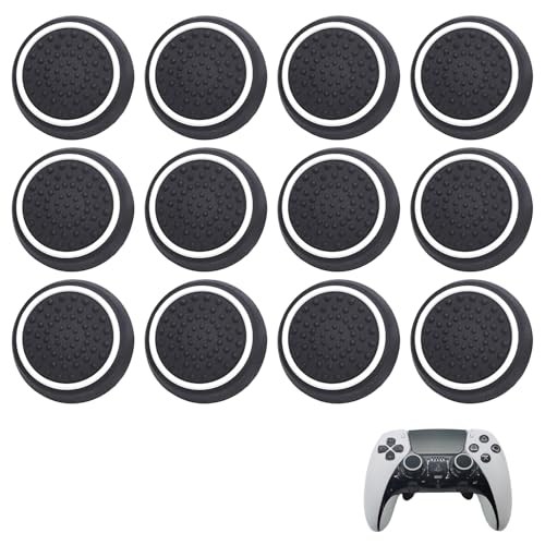 12Stk Thumbstick Kappen Grip, Ersatzkappe für Joystick, Silikon Anti-Rutsch Grip Cap, Schwarze Daumen-Schutzhülle, Zubehör für PS5/PS4/Xbox-Controller