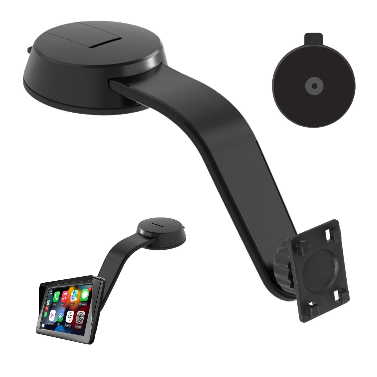 Supporto a Ventosa per schermo Carplay, Braccio Regolabile in lega di Alluminio, Supporto a Basso Profilo per Cruscotto con 78mm Disco Adesivo Resistente per Display Auto