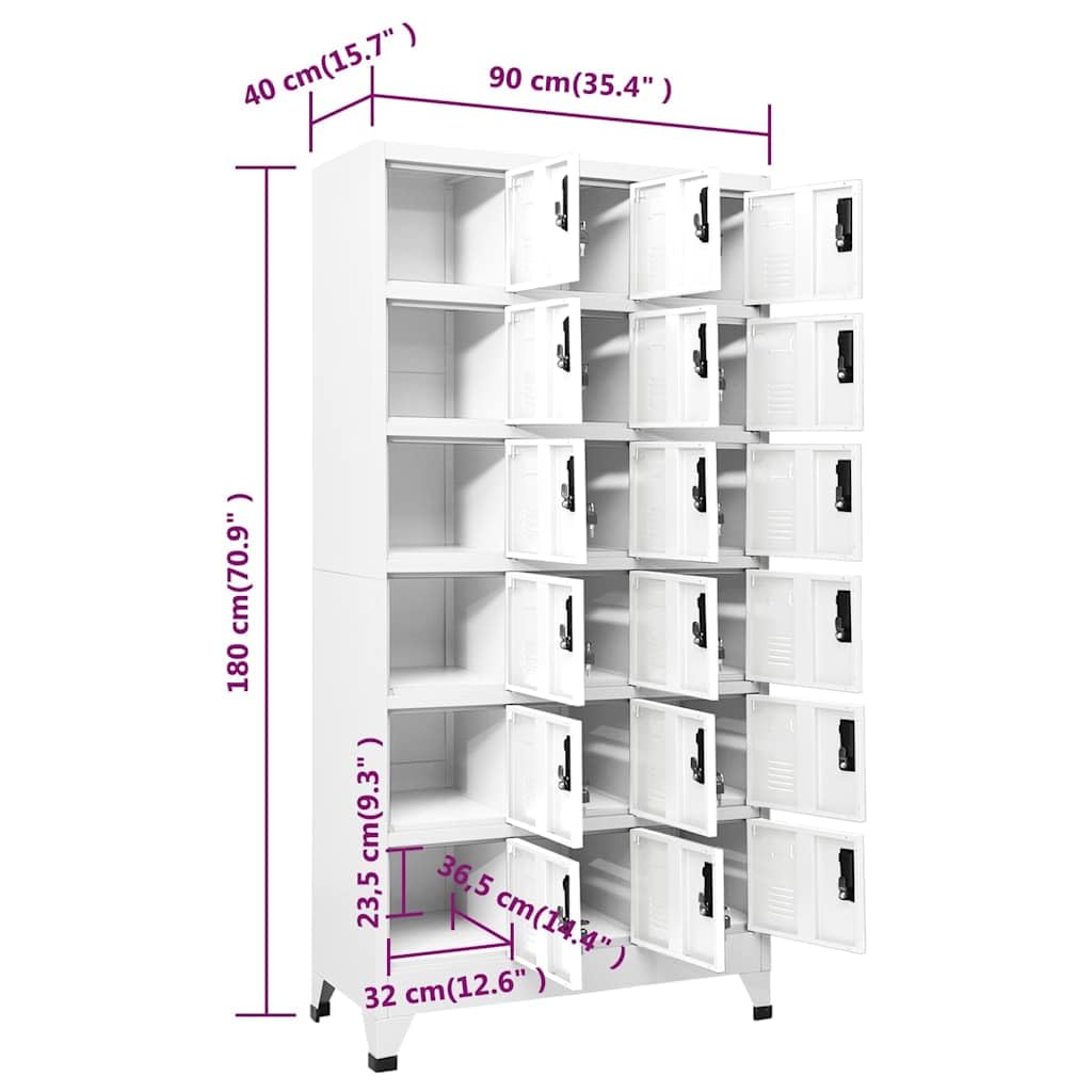 Schließfachschrank Stahl 18 Fächer Metall 90x40x180 cm Weiß