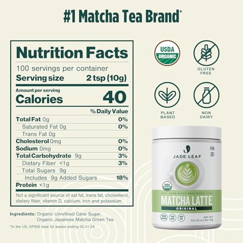 Jade Leaf Matcha Organic Premium Ceremonial Grade Matcha Green Tea Powder - Japanese - Culinary, Ingredient, Ceremonial Barista Teahouse, Latte, Collagen, 35.3 Ounce (Pack of 1), Matcha Latte