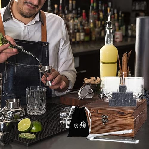 Set de vasos de whisky de lujo con piedras de gintonic y elegante caja rústica 6