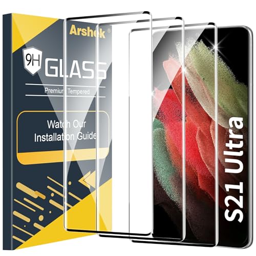 Arshek 3 Pack Galaxy S21 Ultra Screen Protector, 9H Tempered Glass, Ultrasonic Fingerprint Support, 3D Curved,HD Clear Scratch Resistant for Samsung Galaxy S21 Ultra 5G Glass Screen Protector