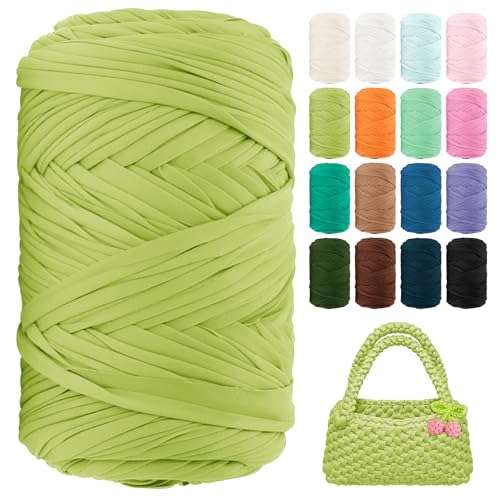 Image of T Shirt Yarn 130 Yards Beginner Crochet Tshirt Yarn 400g Elastic Fabric Thick T-Shirt Yarns for Crocheting, Knitting Bags, Baskets, Rugs, Coasters, DIY Crafts, Home Decor (Green)