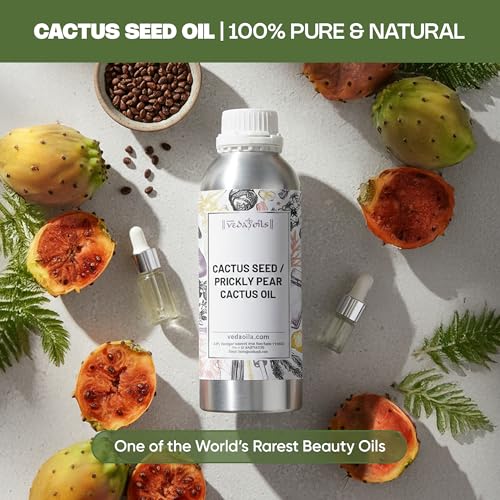 Image of VedaOils Prickly Pear Cactus Seed Oil for Skin 100ml | Hydrates, Reduces Wrinkles, Improves Elasticity, Fights Inflammation & Brightens Complexion | Pure Natural Oil