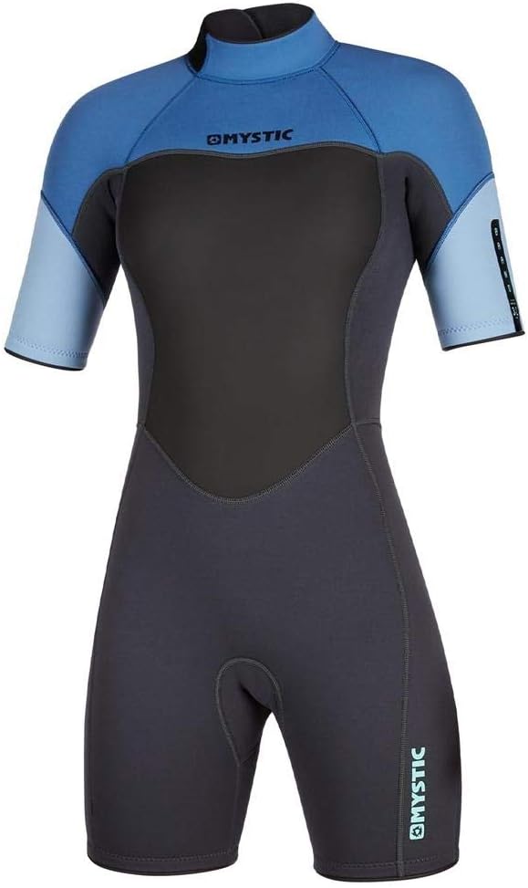 Mystic Womens Brand 3/2mm Back-Zip Flatlock Shorty Wetsuit - Menthol Blue