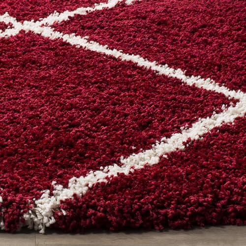 Image of Modern Shaggy Round Rug | Ultra-Soft Plush Circle Carpet for Living Room, Bedroom, Nursery | Fuzzy, Fluffy Area Rug with Non-Slip Base (Red B, 4x4 feet, Round)