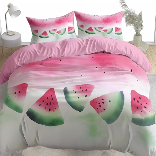 Light Red 3D Duvet Cover Toddler Watermelon 3D Printed Bedding Set 3 Pcs Soft Microfiber Comforter Cover with 2 Pillowcase 40