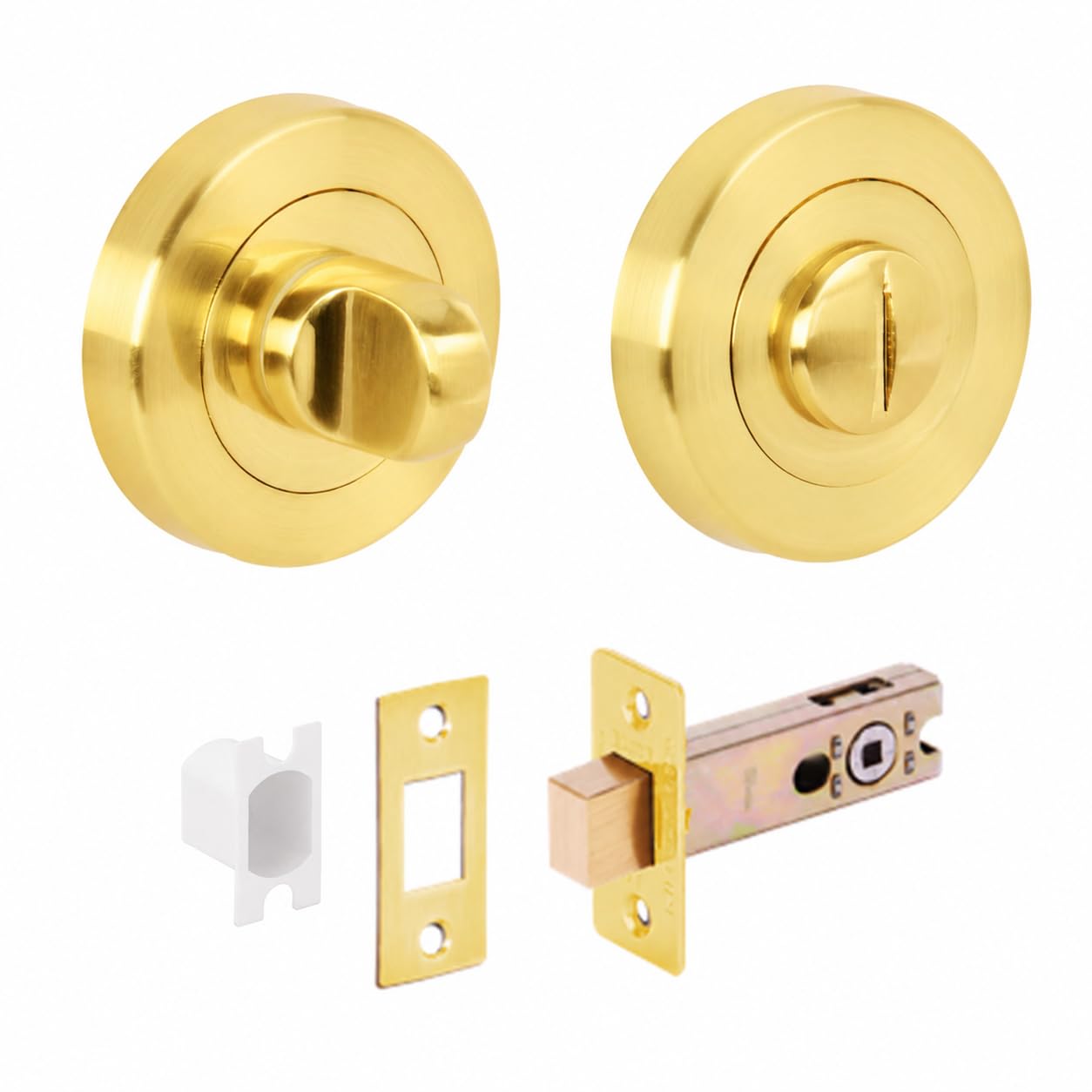 HANDLEZONE® Bathroom Toilet Door Thumb Turn and Release Deadbolt Kit - Satin Brass - 76mm Bolt with 57mm Backset — image 1
