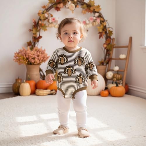 Baby Boy Girl Thanksgiving Outfit Turkey Stripe Long Sleeve Waffle Knit Romper Newborn Bodysuit Fall Winter Clothes3