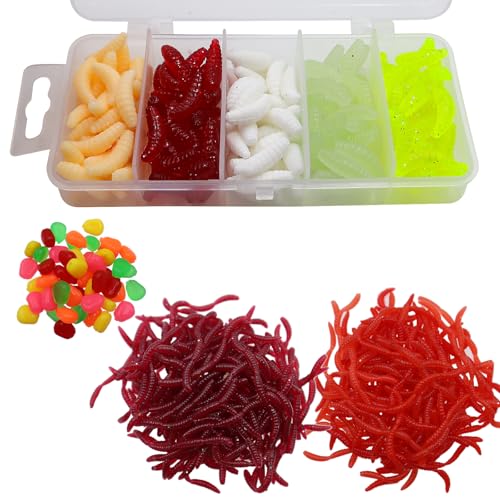INNAL 375 Piezas Señuelo Suave Señuelos de Pesca Suaves Gusanos de Cebo Artificial Señuelo de Pesca Suave Shad Gusano Artificial para Pesca
