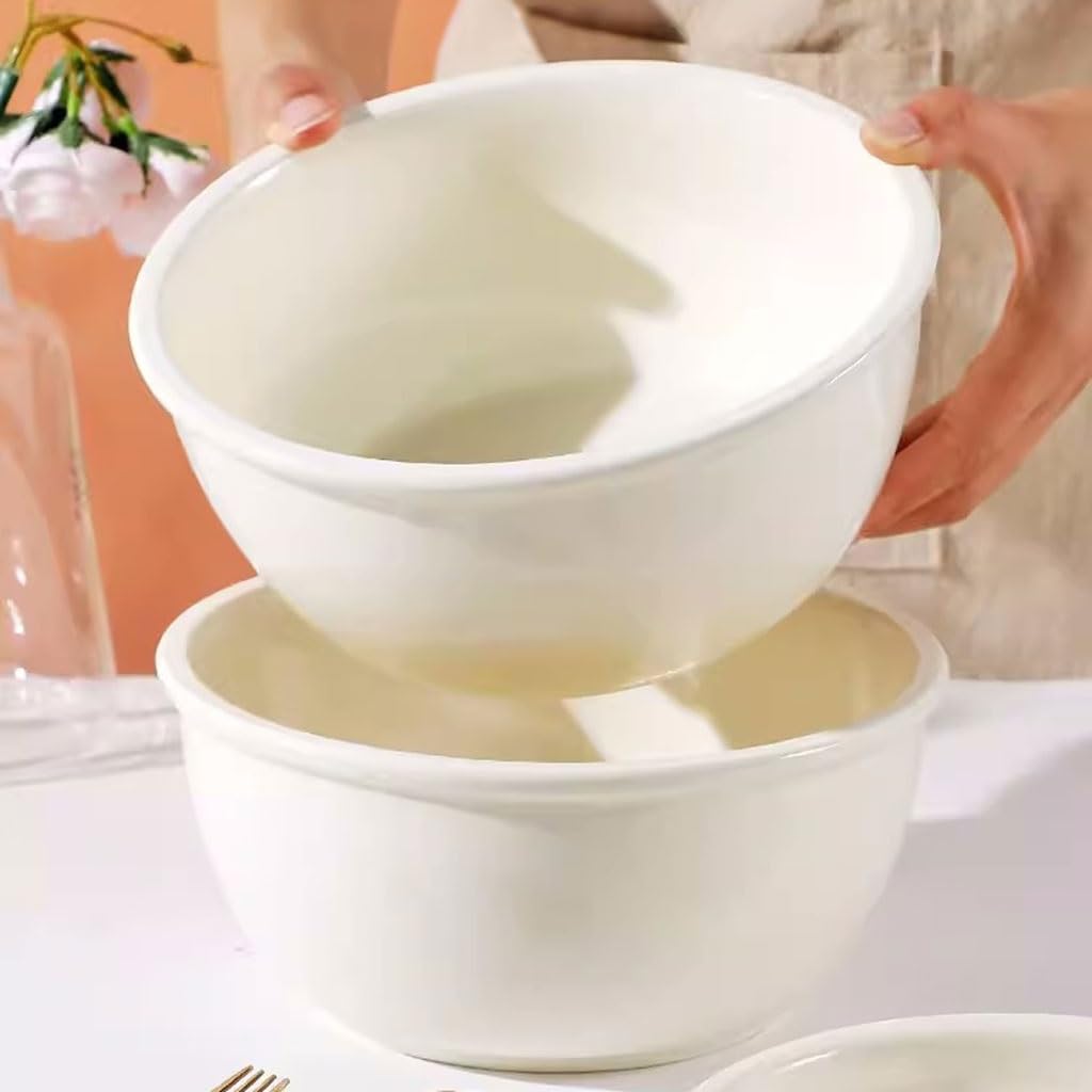 Suppenschüssel Schüssel für Suppe aus Keramik im japanischen Creme-Stil, große Porzellanschale, für Instant-Nudeln, verdickt, Salatschüssel