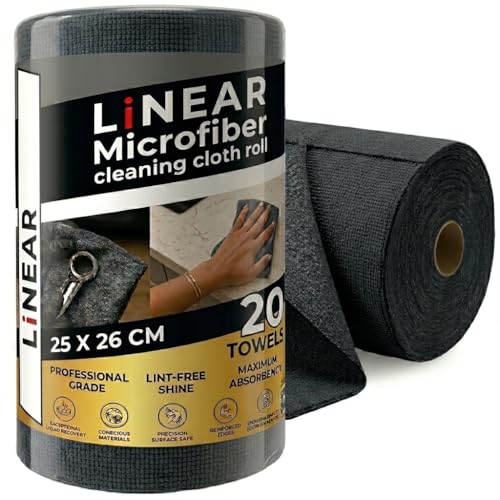 Image of LINEAR Microfiber Cleaning Cloth Roll | Kitchen Towel Roll | Cleaning Towels - Reusable and Washable Cloths for Kitchen, Washable and Reusable (20- Pack) 25 x 26 Cms (2, Black, Medium)