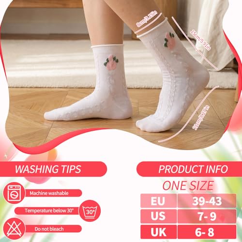 Image of Jspupifip 6 Pairs Lace Ruffle Frilly Crew Socks for Women Girls | Cotton Breathable Cute Princess Ankle Dress Lace Socks Thin Cool Casual Socks