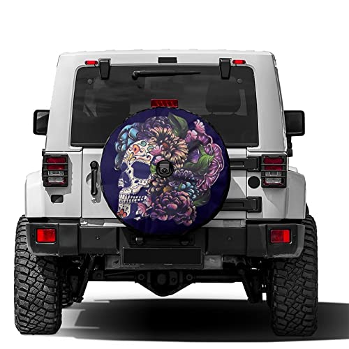 Delerain Spare Tire Cover with Backup Camera Hole Sugar Skull Wheel Covers Waterproof Dust-Proof UV Sun Universal Fit for Jeep Trailer RV SUV Truck (17 Inch for Diameter 31