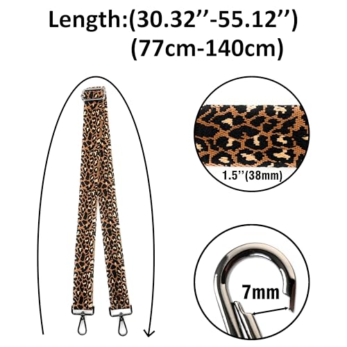 Image of Brown Black Leopard Purse Strap with Silver Hardware 1-1 /2 Inch Wide Replacement Crossbody Guitar Style Shoulder Strap for Handbags Totes