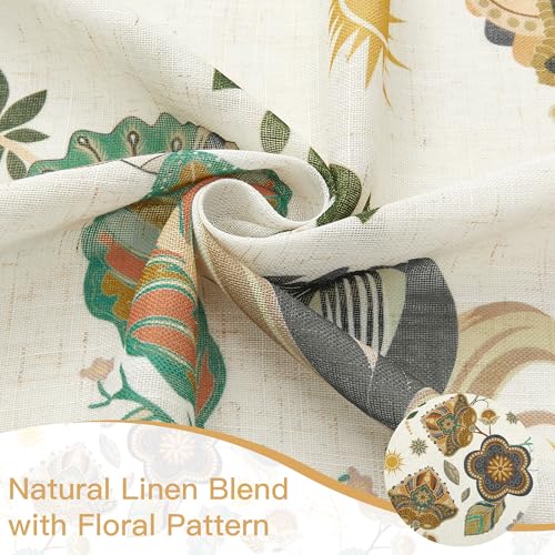 Image of XiDi Linen Vintage Floral Curtains 63 inch Length 2 Panels Set for Living Room Back Tab Rod Pocket Neutral Farmhouse Cottage Light Filtering Bedroom Curtains Pretty Flower Patterned Linen Drapes 52x63