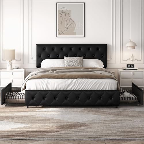 Yaheetech Letto Imbottito Matrimoniale 160 x 200 cm con 2