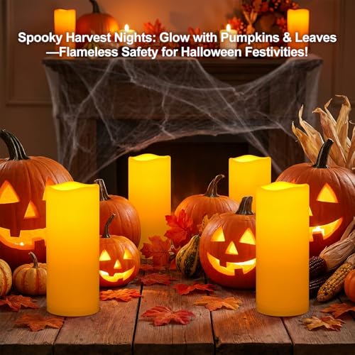 Image of Amagic 2 Pack 5 inchx12 inch Outdoor Plastic Electric flameless Candles with Remote Control and Timer, Battery Operated Flickering LED Pillar Fake Candle for Home, Wedding Decor, Ivory