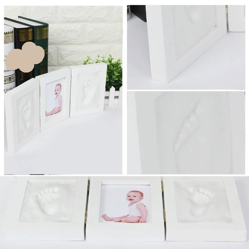Marco lindo de la foto del bebé huella pie o mano impresión moldeada Set DIY Huella Inkpad suave arcilla reparto entre padres e hijos huellas dactilares