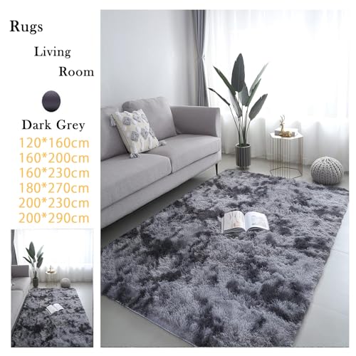 GJWLaie Rugs Living Room Grey Area Rugs for Bedroom Anti Silp Soft Shaggy Tie-Dye Plush Fluffy Living Room Rug Indoor Home Kidsroom Decor Carpet(Dark Grey 160 * 230cm) - Image 3