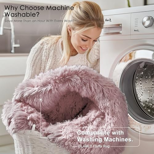 OLANLY 2x4 Machine Washable Runner Rugs for Hallway, Soft Fluffy Shaggy Bedside Rugs for Bedroom, Living Room, Indoor Floor Carpet for Kids Girls and Boys, Nursery Rooms, Home Decor Aesthetic, Blush