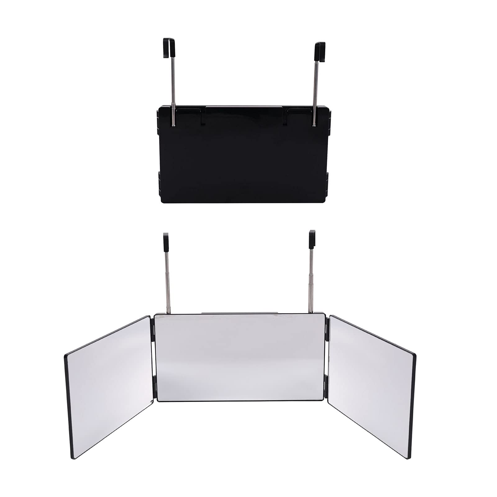 3 Way Mirror for Hair Cutting - 360 Barber Mirror Self Haircut and Styling with Height Adjustable Telescoping Hooks, Portable Trifold Mirrors to Shave Your Head and Neckline at Home, Travel