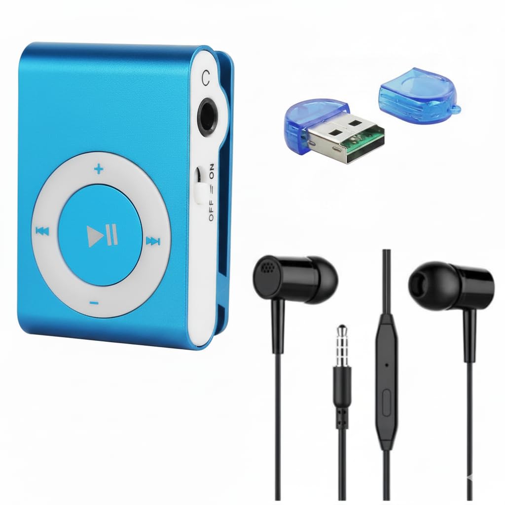 Portable Mini Metal Clip MP3 Player for Sports & Running | Compact Music Player with Earphones, Card Reader (Random Colour) (Memory Card Non includid)