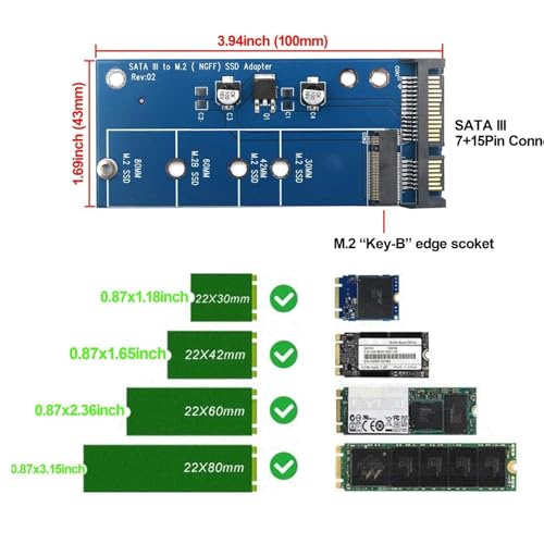 Image of M.2 NGFF to SATA3 Adapter, B&M Key SSD, No NVMe, Driver-Free Legacy OS | Convert SATA M.2 to standard 2.5 inch SATA 6Gbps Drives; fits 2230 /2242 /2260 /2280 SSD, supports XP /Vista & legacy OS